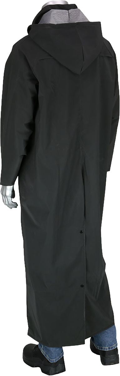 Base35™ Duster Raincoat, Black, 3X-Large, Polyester, PVC, 60" Length, 0.35 mm Thickness, 2-Pockets, Detachable Hood