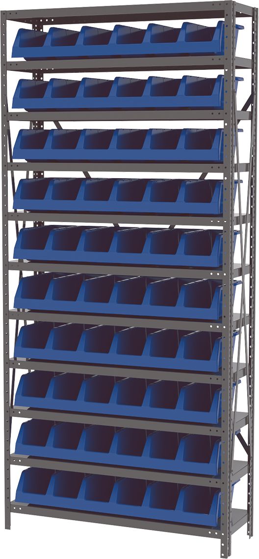 System Bin™ Steel Shelving System, 11 Shelves, 10 Blue Bins – Lawson ...