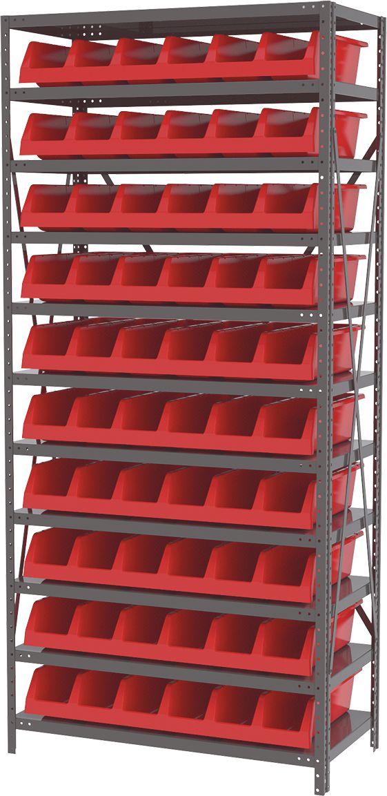 System Bin™ Steel Shelving System, 11 Shelves, 10 Red Bins – Lawson ...