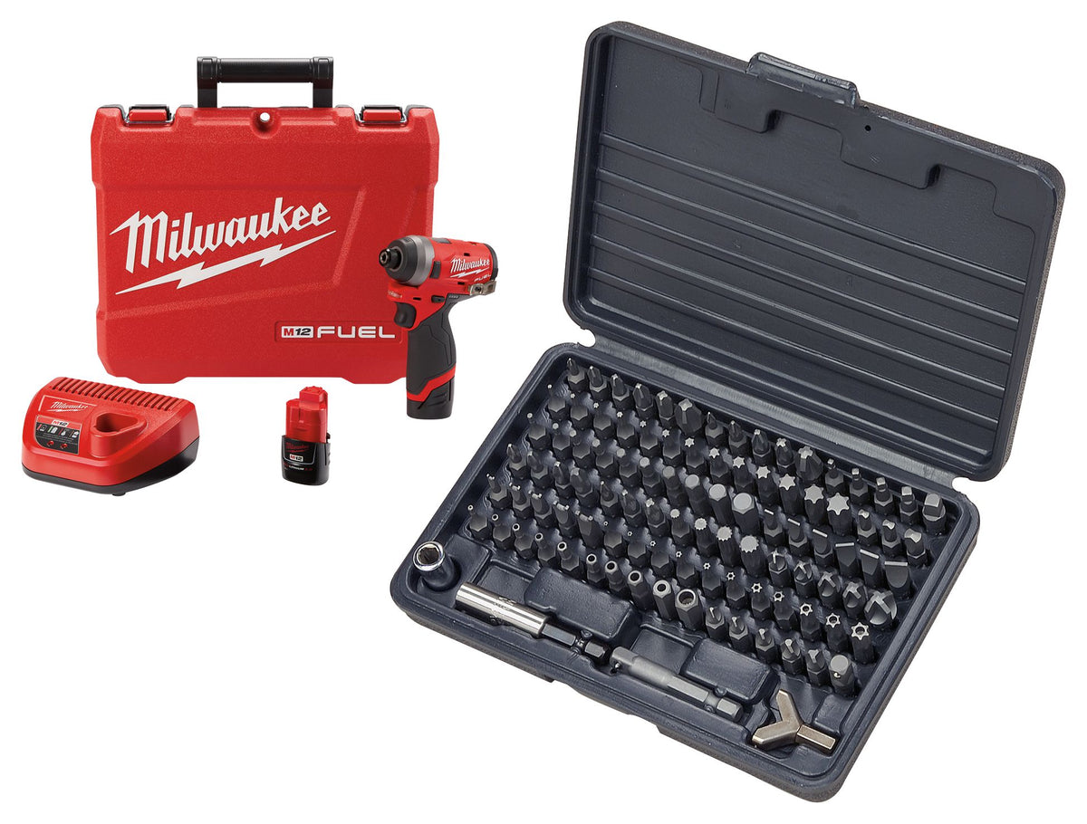 Milwaukee® M12 FUEL™ 1/4" Hex Impact Driver Kit with Falcon Tools® Screwdriver Master Bit Set
