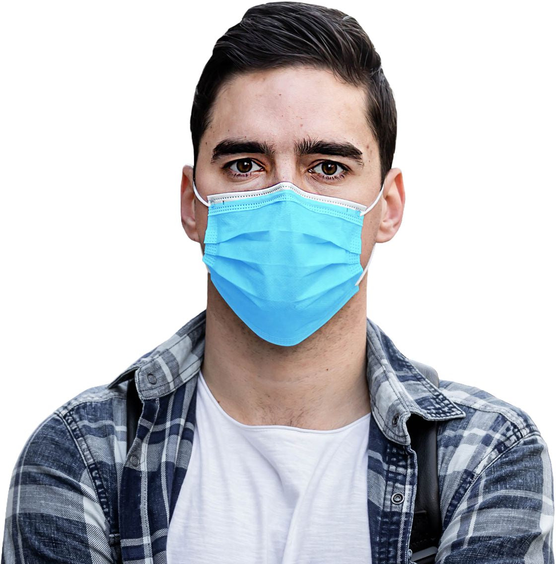 ELM100 Series Disposable Ear-Loop Face Mask, Light Blue, One Size, Latex-Free Ear Loop, 3-Ply Pleated Construction