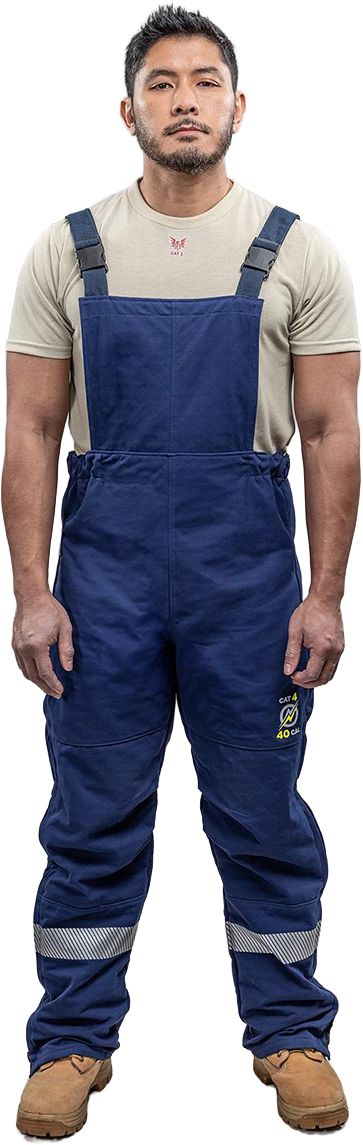 AGP Series Arc Flash Bib Overall, Navy, Large, Regular, 9.5 oz PYRAD, FR Silver Reflective Trim, 26" Leg Zippers