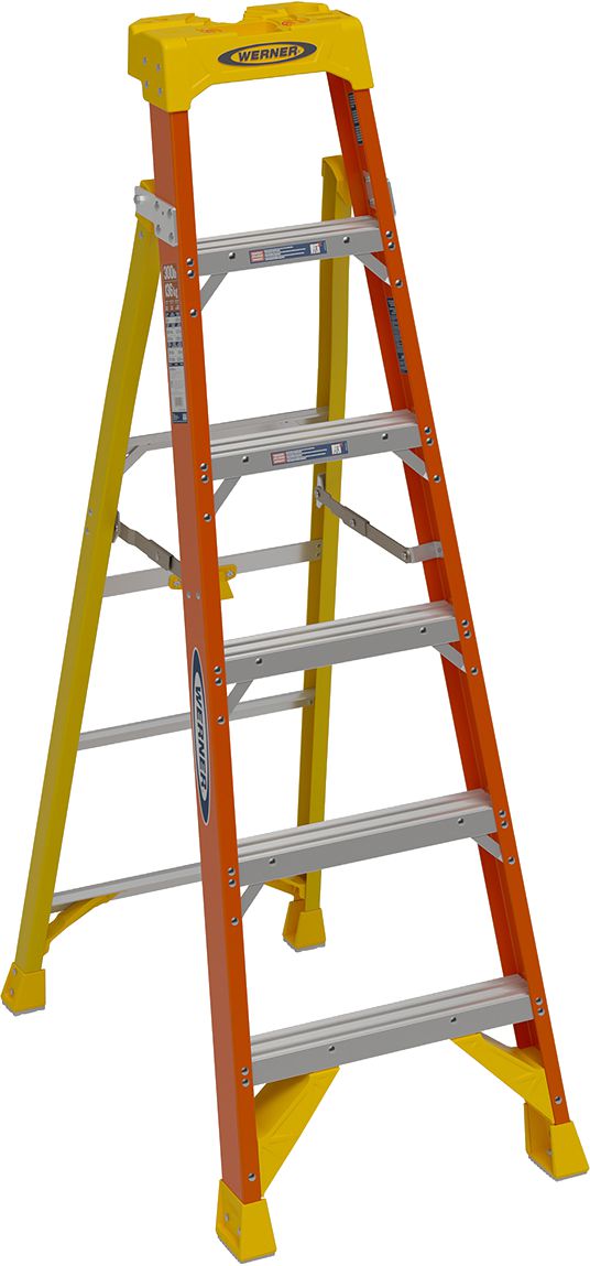 6ft Fiberglass Leaning Ladder L6206, 6ft Leaning Ladder, Fiberglass, IA Rating, 300 lb Capacity, 5 Horizontal Steps