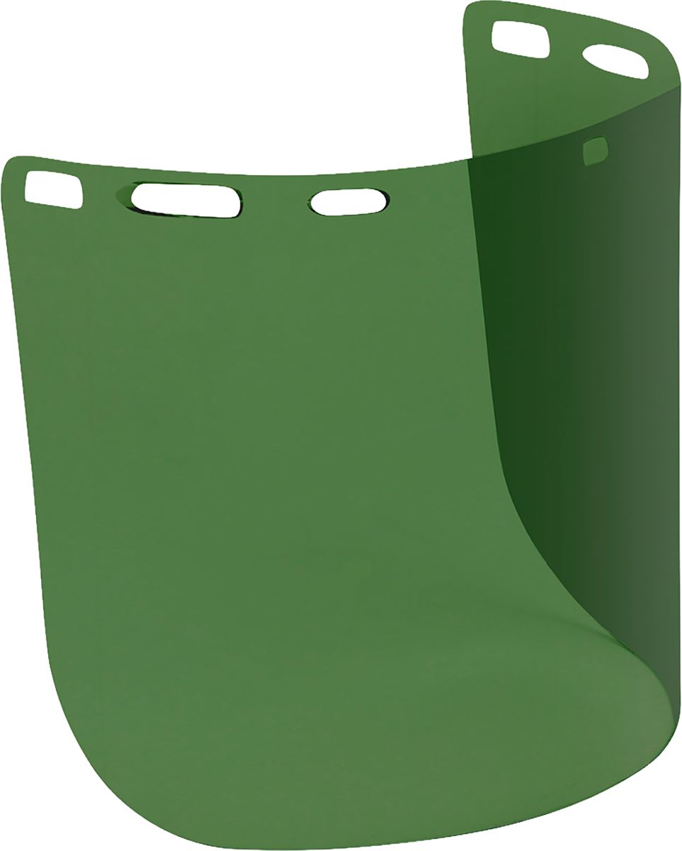 Safety Visor, Medium Green Tinted Lens, OS, Polycarbonate, 0.078" Thick, Molded - Cylindrical Shape, Safety Visor