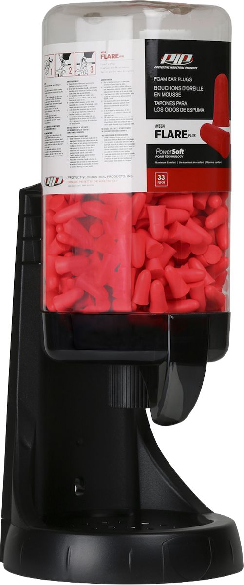 Prefilled Mega Flare™ Plus Ear Plug Dispenser, Black, Polyurethane Foam, Uncorded, 33 dB NRR, 400 PR