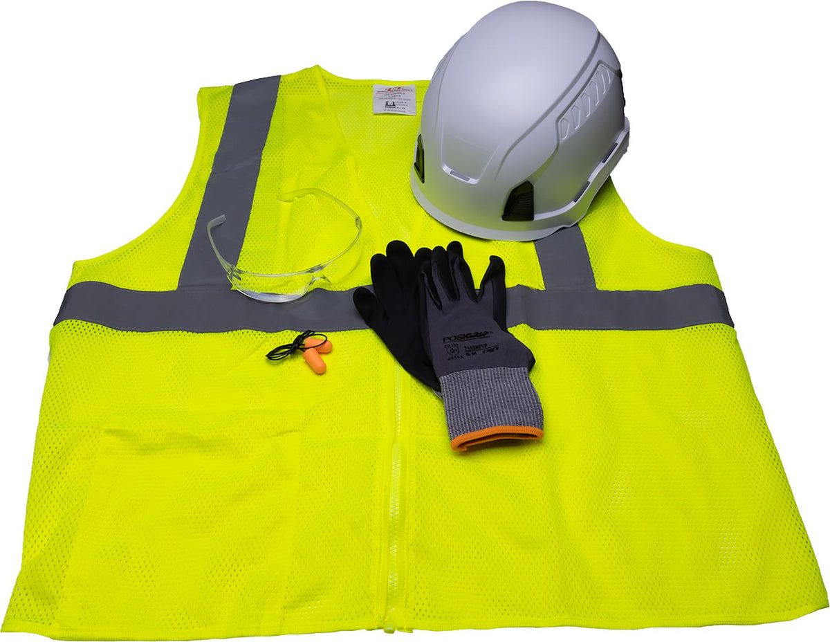 Traverse Go-To-Work PPE Kit, White, X-Large to 2XL, Includes Helmet, Vest, Gloves, Glasses, Corded Ear Plugs