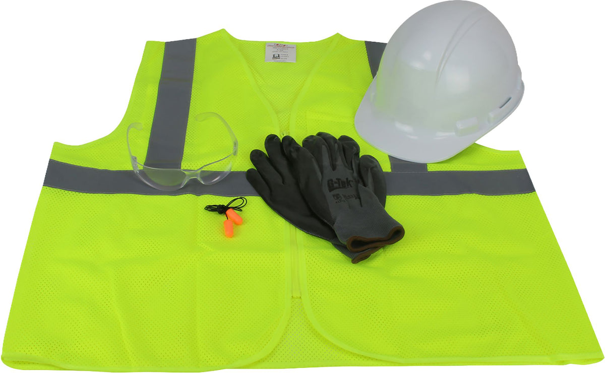 Whistler Go-To-Work PPE Kit, White, Medium to Large, Includes Hard Hat, Vest, Gloves, Glasses, Corded Ear Plugs