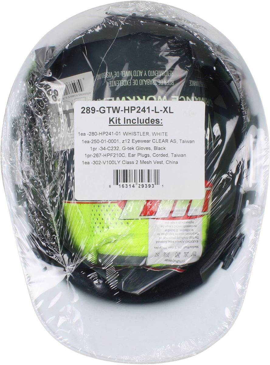 Whistler Go-To-Work PPE Kit, White, Medium to Large, Includes Hard Hat, Vest, Gloves, Glasses, Corded Ear Plugs