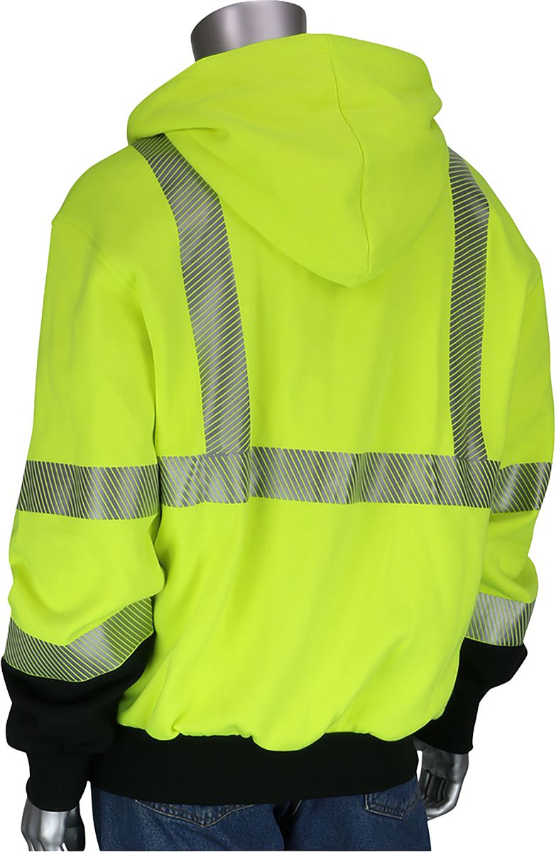 AR/FR Sweatshirt, Hi-Viz Yellow, X-Large, 11.2 Oz., Fleece, Black Bottom, Class 3, Type R, Flame Resistant Hooded Sweatshirt