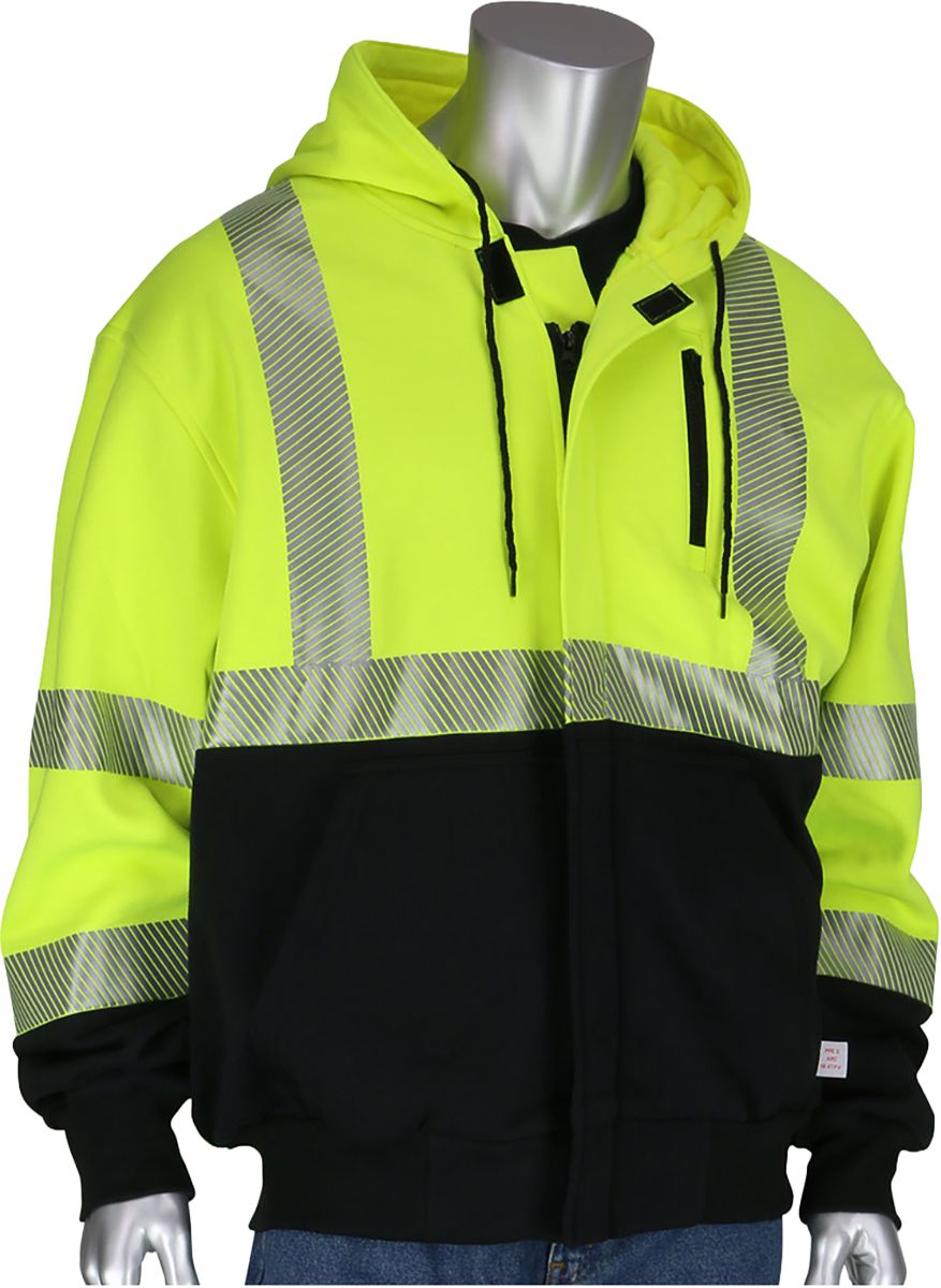 AR/FR Sweatshirt, Hi-Viz Yellow, 5X-Large, 11.2 Oz., Fleece, Black Bottom, Class 3, Type R