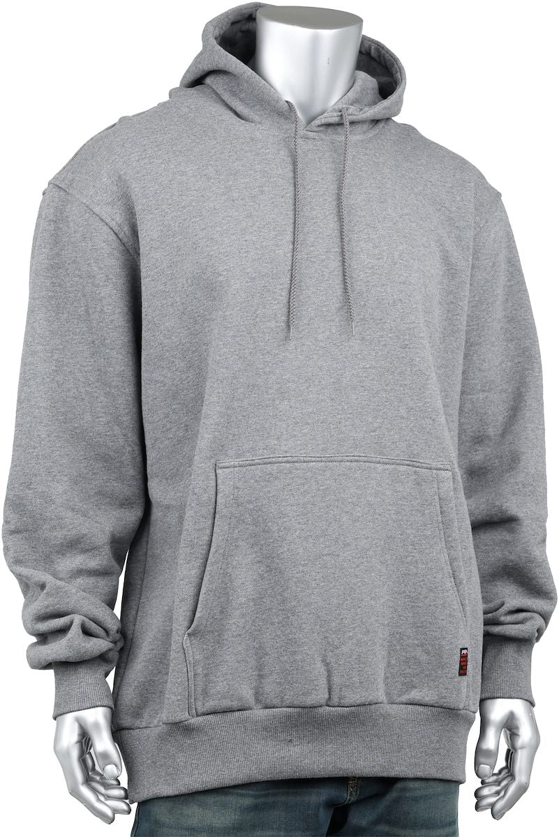 AR/FR Hooded Sweatshirt, Gray, 4X-Large, 12 oz Cotton, Fleece, ATPV 23.3 cal/cm², Pullover Closure, 1-Patch Pocket