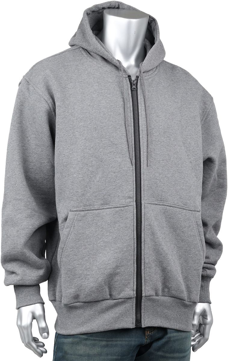 AR/FR Hooded Sweatshirt, Gray, 2X-Large, 12 oz Cotton, Fleece, ATPV 23.3 cal/cm², Zipper Closure, 2-Slash Pockets
