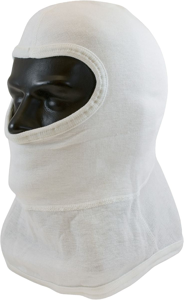 FR Hood, White, One Size, Nomex, 2-Layers, Full Face Coverage, 2-Ply Head/Bib, Straight Cut Design, FR Hood, White, One Size