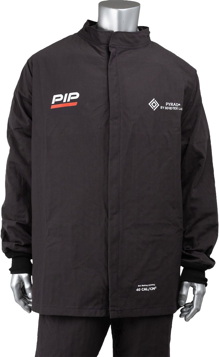 AR/FR Men Jacket, Gray, Large, 9 oz. PYRAD® by GORE-TEX Labs®, ATPV 40 cal/cm², HRC Level 4, Zipper Closure, Lightweight