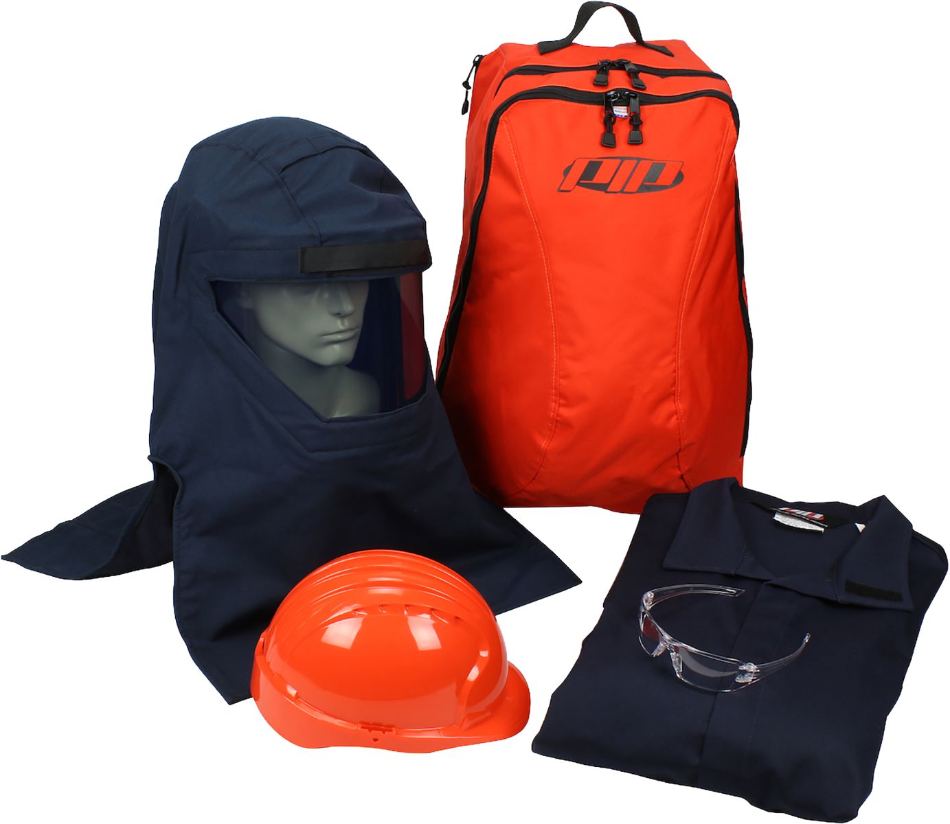 Arc Flash Kit, Navy, Small, ATPV 33 cal/cm², PPE 3, Includes Coverall, Arc Hood, Hard Hat, Safety Glasses, Backpack