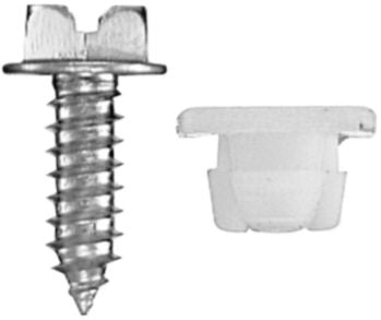 Slotted Hex Head License Plate Screw and Nut with Washer for GM, Steel, Nylon, Zinc, #14 Diameter, 3/4