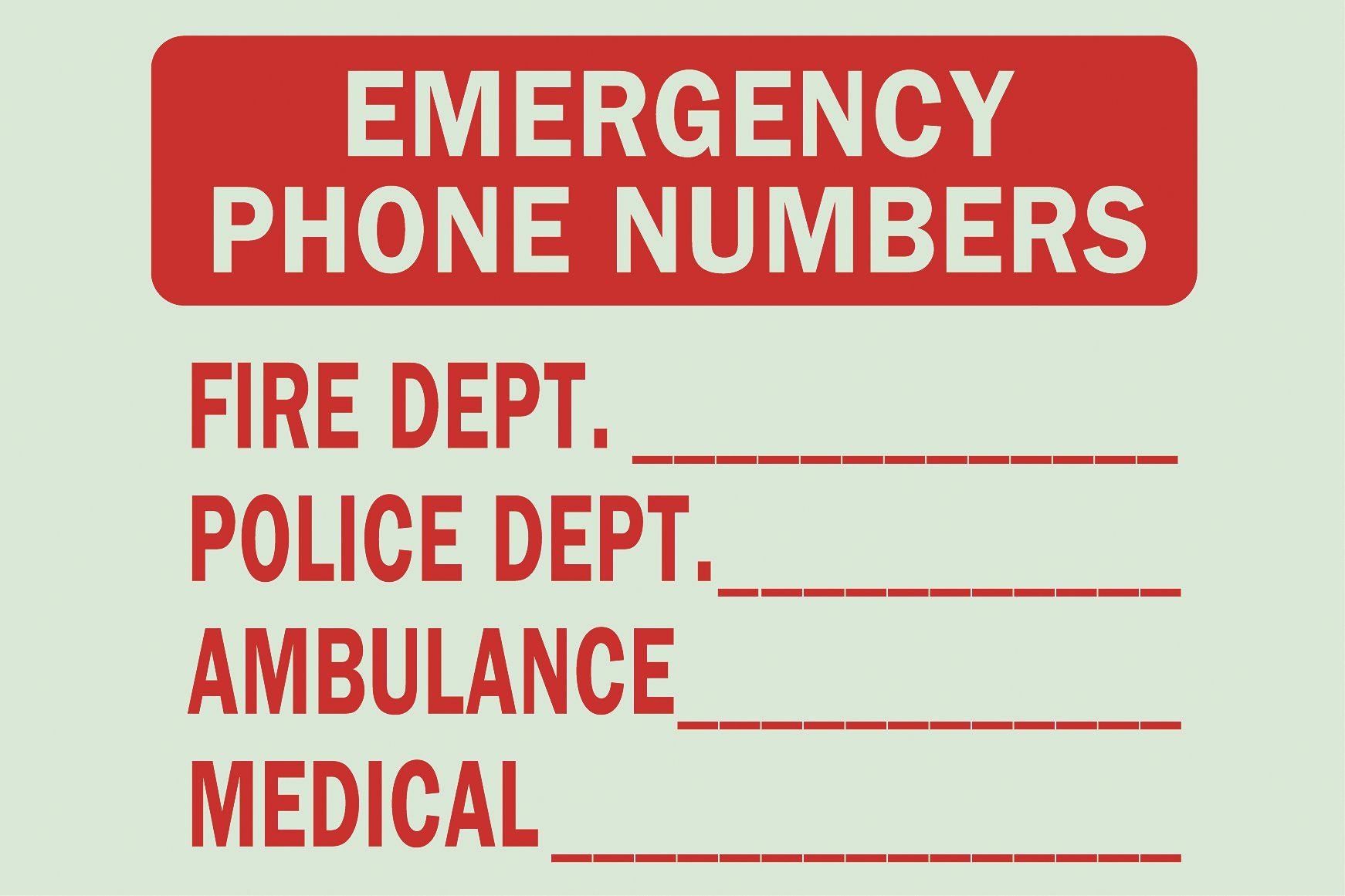 EMERGENCY PHONE NUMBERS Sign – Lawson Products