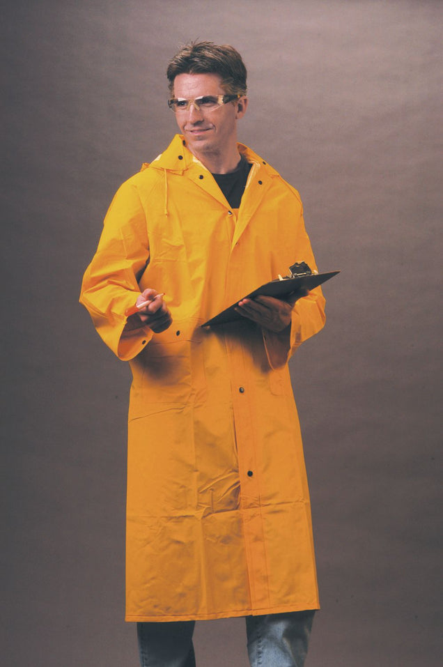 Classic Series Rain Coat, Yellow, 3X-Large, .35mm PVC/Polyester, 2-Patch Pockets, Detachable Hood, Snap Closure