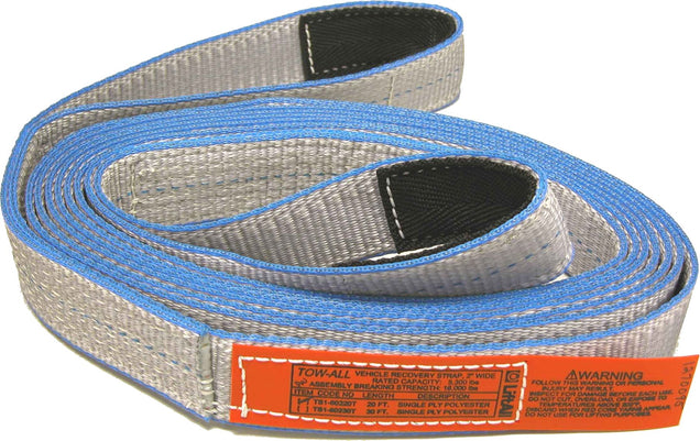 Tow-All Web Tow Strap, Silver, 30' Length, Tow Strap, Tuff-Edge Tow-All, 1 Ply, 3