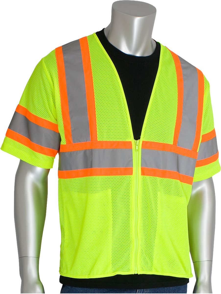 ANSI Type R Class 3 Value Two-Tone Mesh Vest, Hi-Viz Lime, Small, Polyester, Zipper Closure, 2-Pockets, 2
