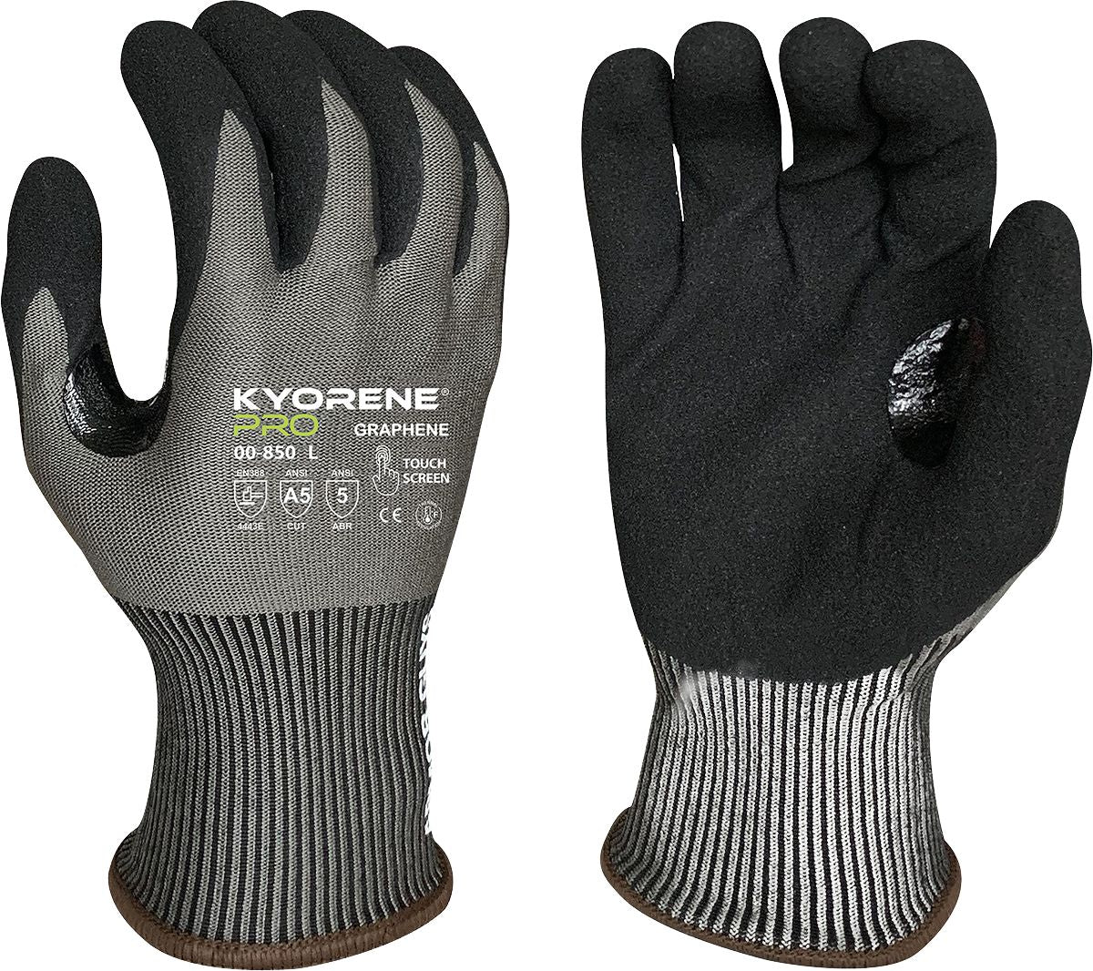 Kyorene Pro Cut Resistant Gloves, Gray, X-Large, Cut Resistant Gloves, Black HCT Micro Foam Nitrile Palm Coating, 15-Gauge