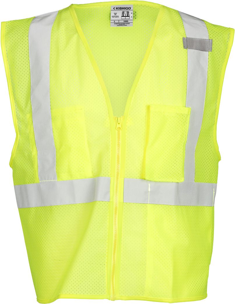 Safety Vest, 3-Pocket, Zipper Closure, Left Mic Tab, Class 2, Ultra-Cool Mesh, Lime, Large