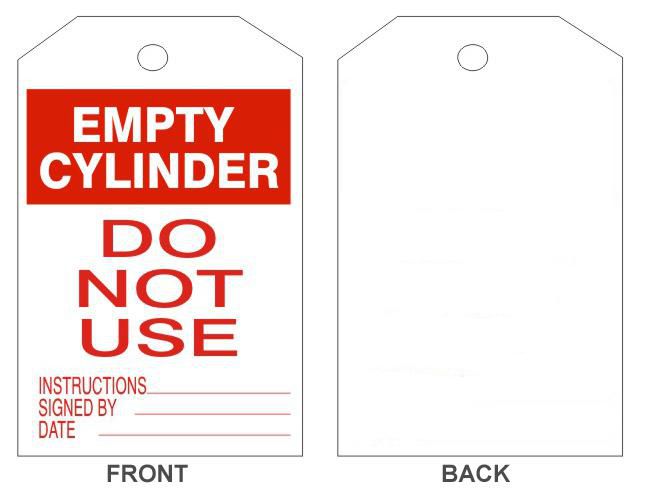 Empty Cylinder Do Not Use Instructions Tag, Blank Back, Laminated Tag ...