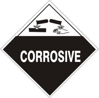 Corrosive Shipping Label With Diamond Shaped (Triangle) Picto, Adhesive Vinyl, Black/White, 4x4