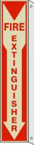 Fire Extinguisher With Down Arrow Sign With Flange - Printed On Both Sides, Plastic, Glow in the Dark, 20x4